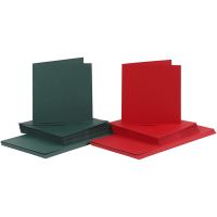 Kaarten en enveloppen, afmeting kaart 15x15 cm, afmeting envelop 16x16 cm, 110+230 gr, groen, rood, 50 set/ 1 doos
