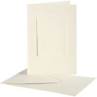 Passepartout kaarten , rechthoek, afmeting kaart 10,5x15 cm, afmeting envelop 11,5x16,5 cm, off-white, 10 set/ 1 doos