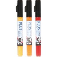 Plus Color Marker, L: 14,5 cm, lijndikte 1-2 mm, pumpkin, crimson red, yellow sun, 3 stuk/ 1 doos, 5,5 ml
