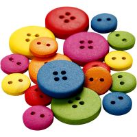 Houten knopen, d 12-20 mm, 2-4 gaten, diverse kleuren, 360 stuk/ 1 doos