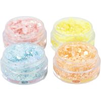 Glitter Clay, pastel blauw, pastel orange, pastel roze, pastel geel, 4x5 ml/ 1 doos