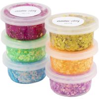 Glitter Clay, diverse kleuren, 6x20 ml/ 1 doos