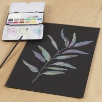 Een aquarel op zwart aquarelpapier met metallic aquarelverf