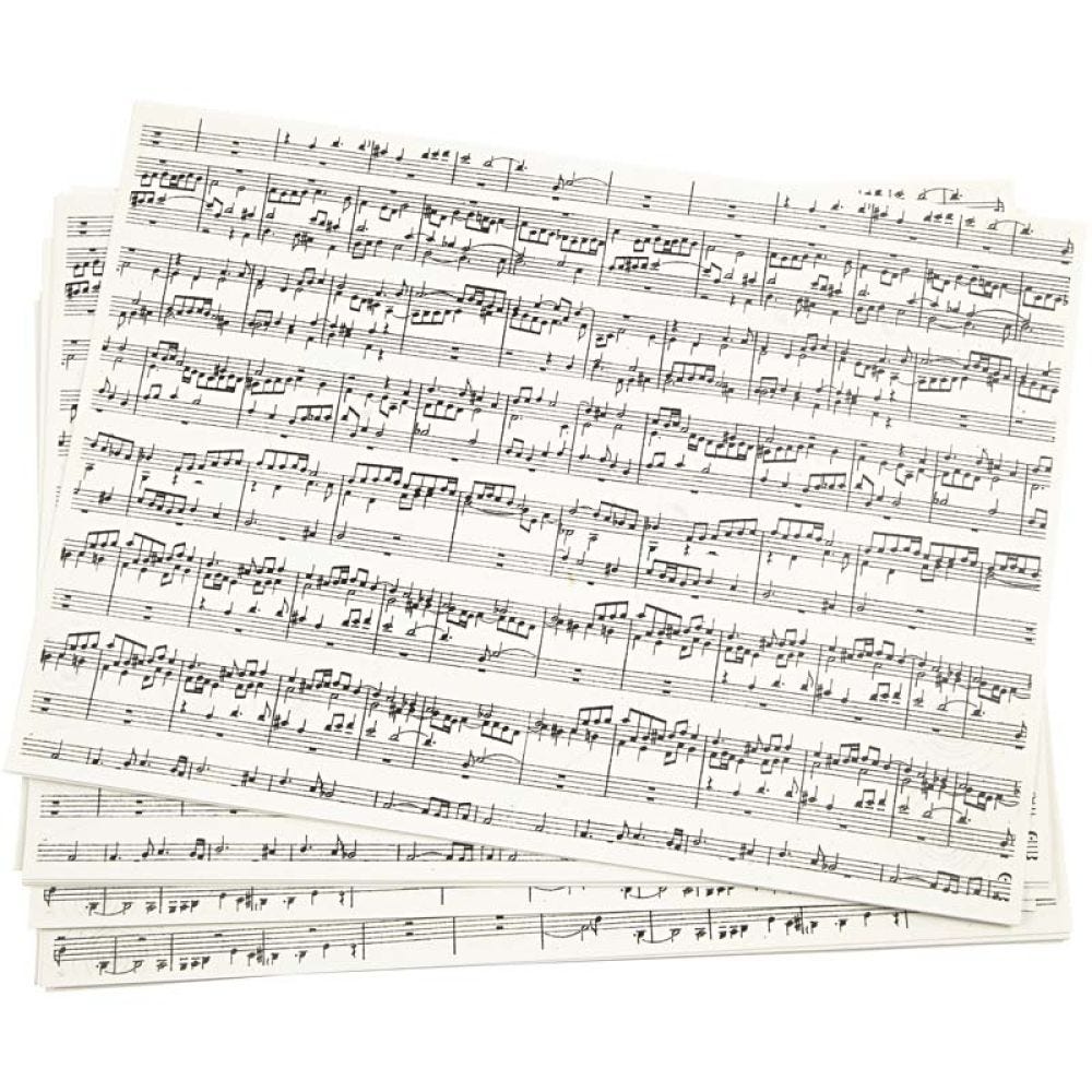 Kraft papier met print, muzieknoten, A4, 210x297 mm, 100 gr, 10 vel/ 1 doos
