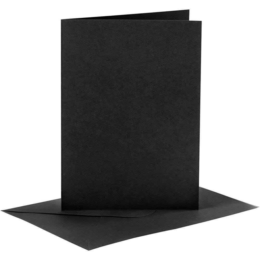 Kaarten en enveloppen, afmeting kaart 10,5x15 cm, afmeting envelop 11,5x16,5 cm, 110+230 gr, zwart, 6 set/ 1 doos