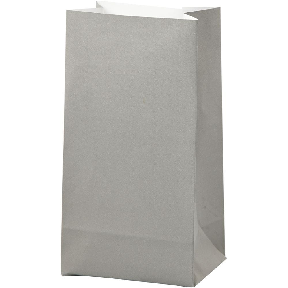 Papieren zakken, H: 17 cm, afm 6x9 cm, 80 gr, grijs, 10 stuk/ 1 doos
