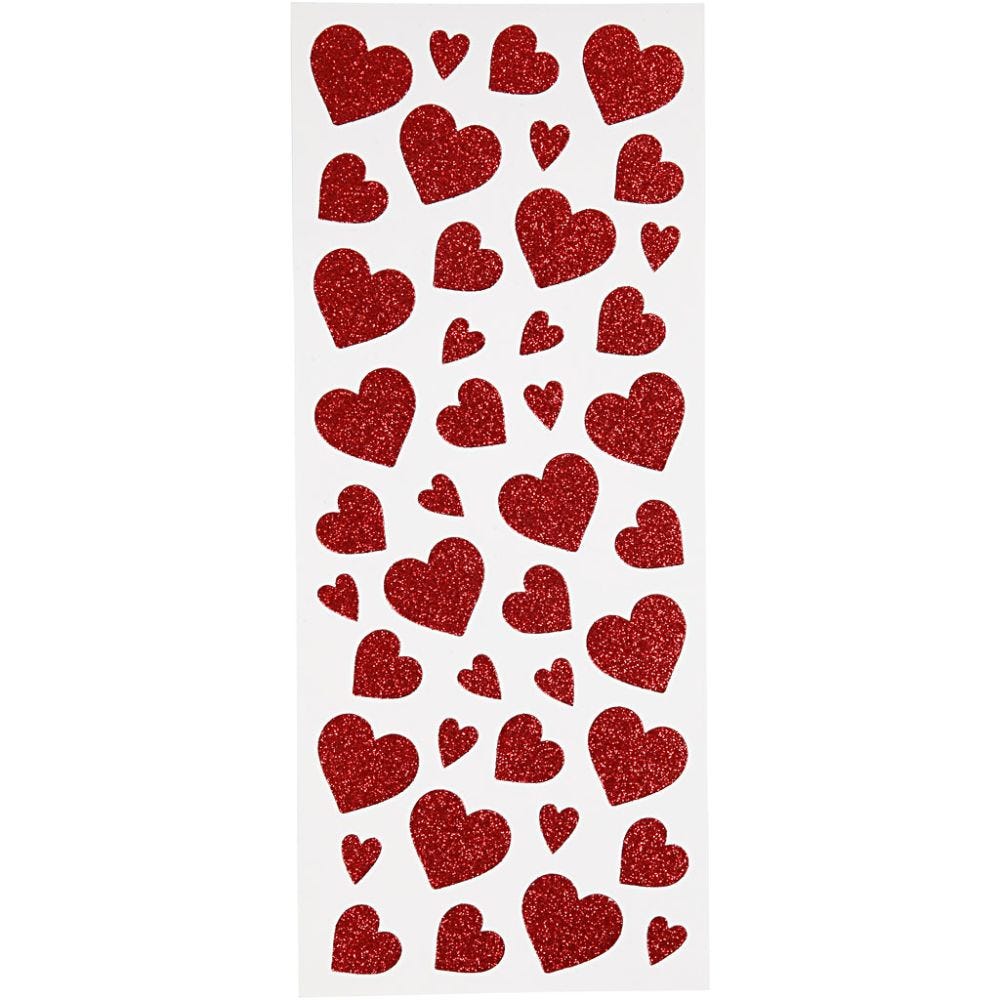 Glitterstickers, harten, 10x24 cm, rood, 2 vel/ 1 doos