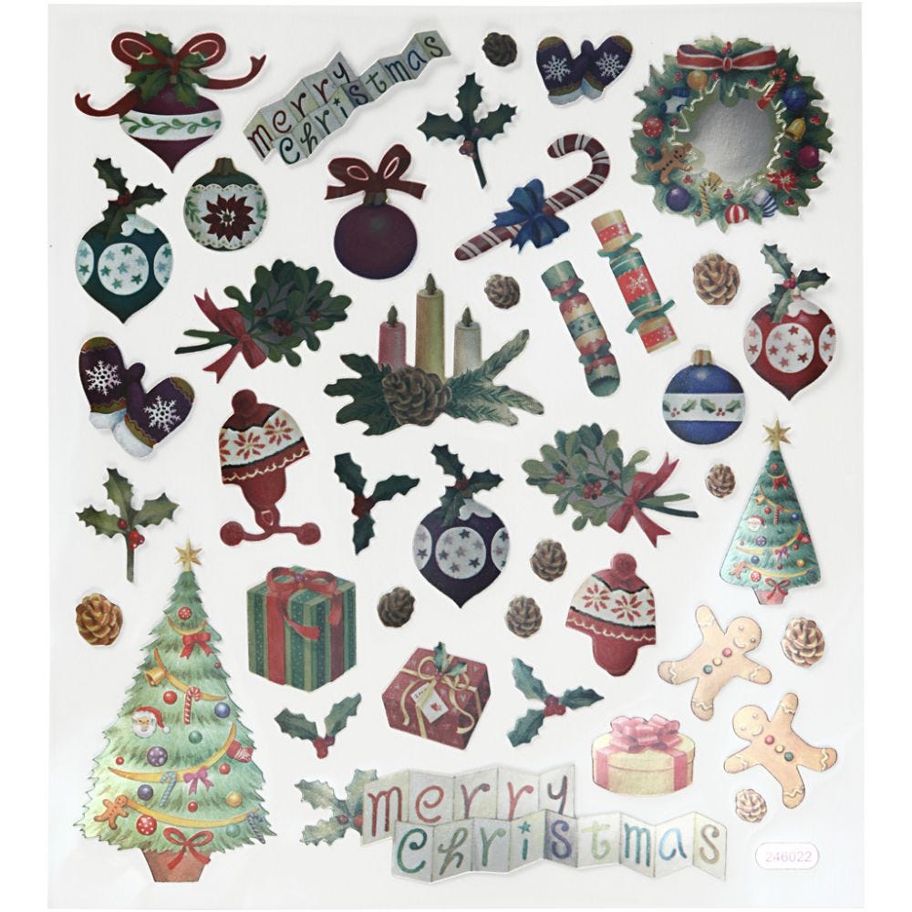 Stickers, antieke kerst, 15x16,5 cm, 1 vel