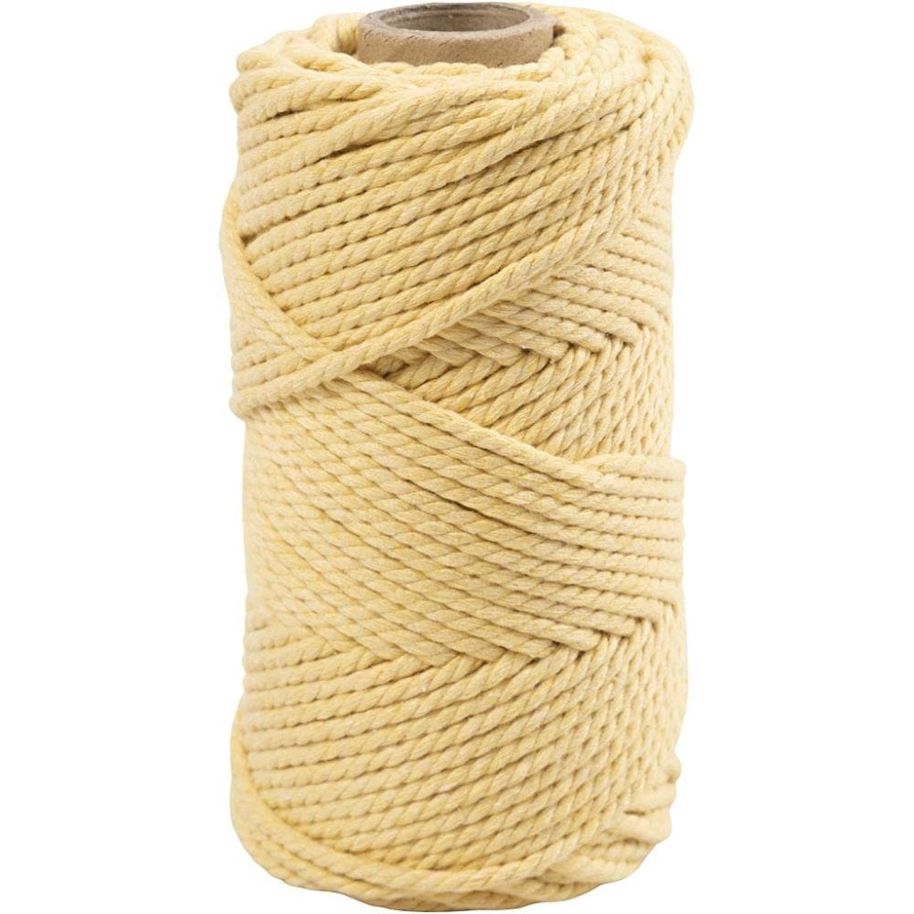 Macramé koord, L: 55 m, d 4 mm, lichtgeel, 330 gr/ 1 rol