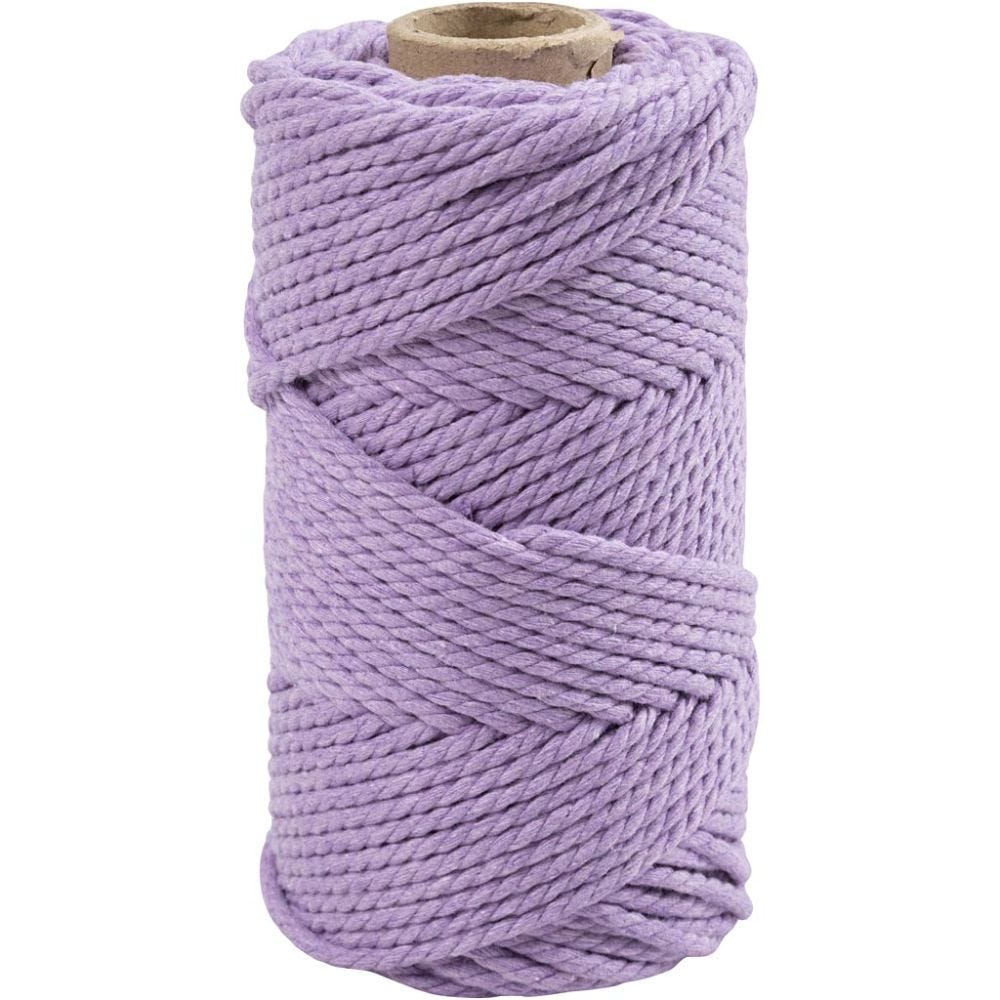 Macramé koord, L: 55 m, d 4 mm, paars, 330 gr/ 1 rol