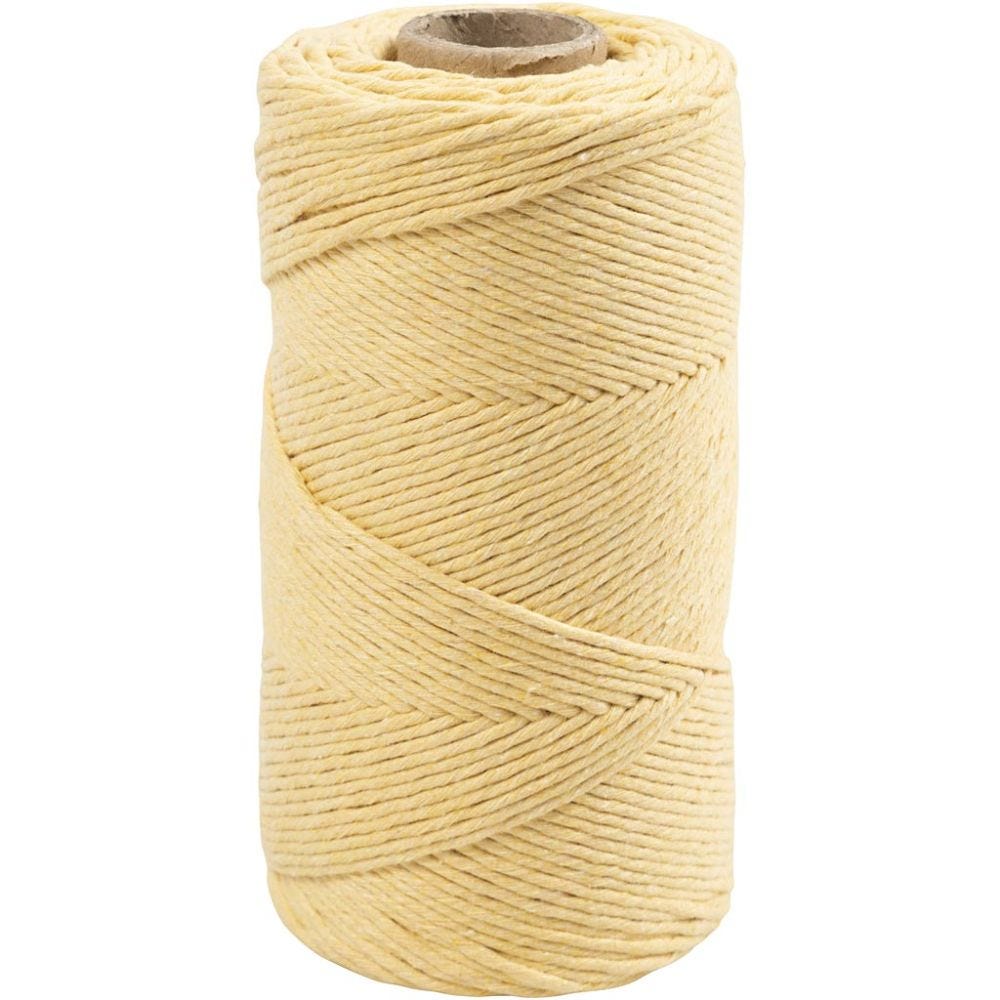 Macramé koord, L: 198 m, d 2 mm, lichtgeel, 330 gr/ 1 rol
