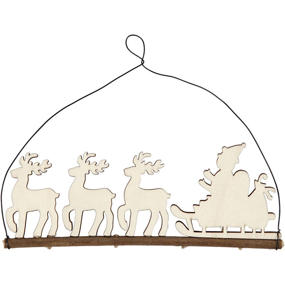 Kerstdecoratie, kerstman met rendier, H: 8 cm, diepte 0,5 cm, B: 22 cm, 1 stuk