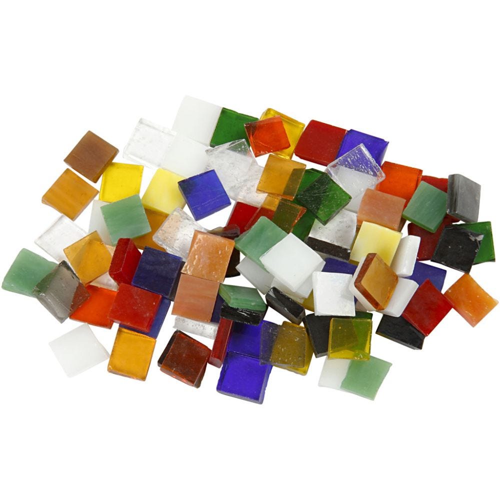 Glas mozaiek tegels, afm 10x10 mm, dikte 3 mm, 454 gr/ 1 doos