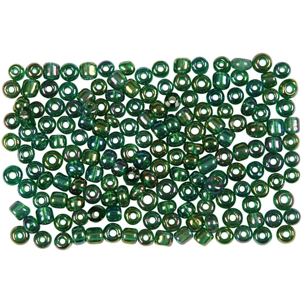 Rocailles, d: 3 mm, afm 8/0 , gatgrootte 0,6-1,0 mm, groen glans, 500 gr/ 1 doos