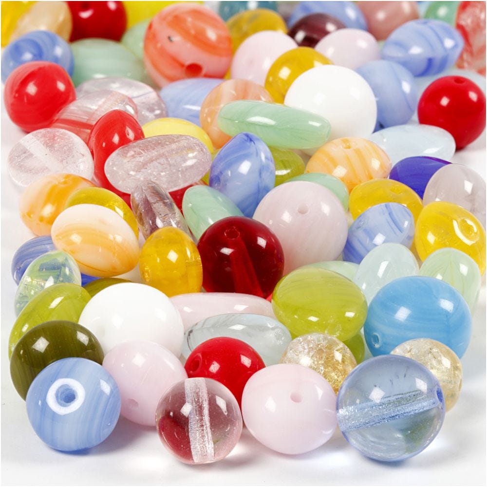 Glazen kralen, rond, ovaal, cirkel, d 6-13 mm, gatgrootte 0,5-1,5 mm, diverse kleuren, 60 gr/ 1 doos