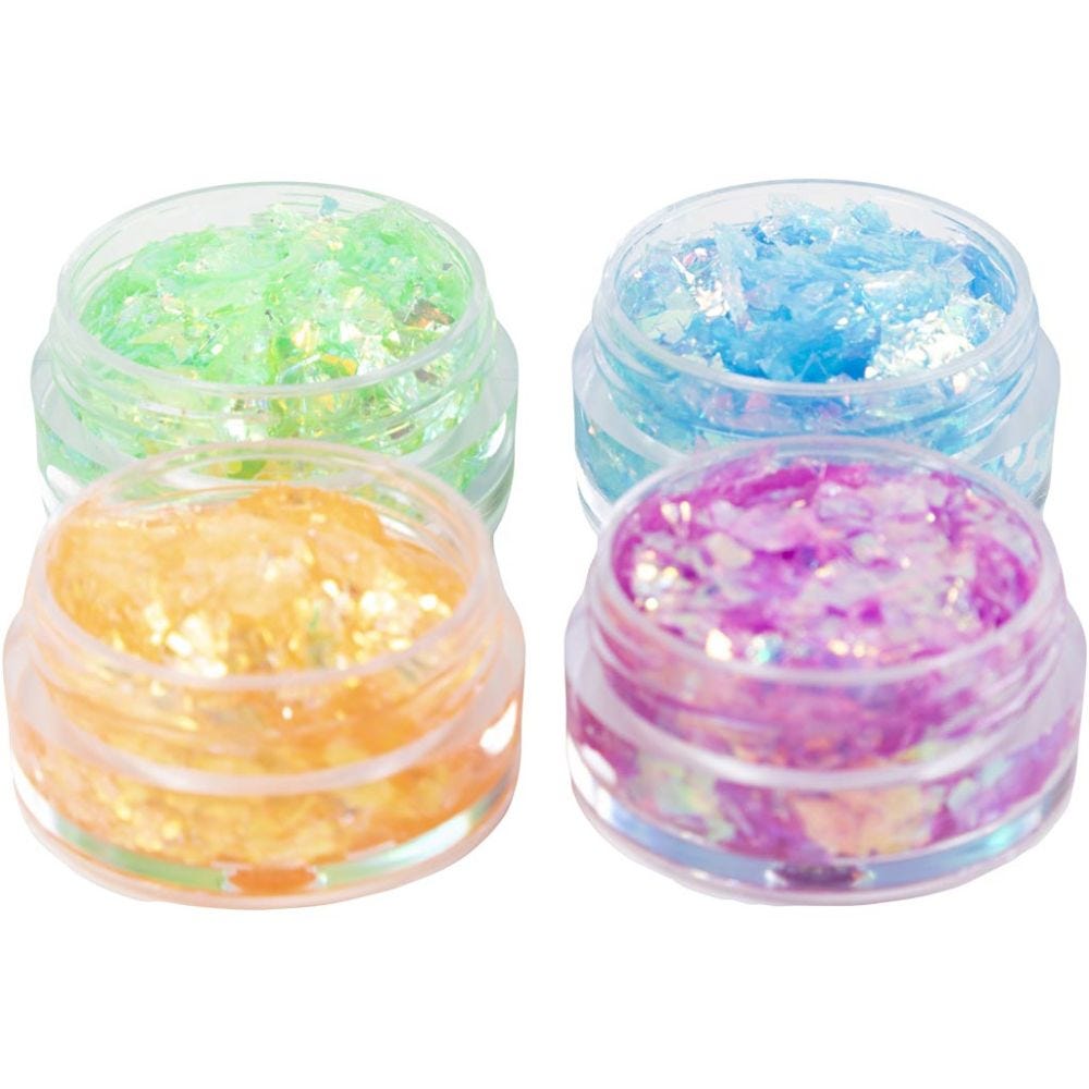 Glitter Clay, iriserend oranje, iriserend groen, iriserend blauw, iriserend roze, 4x5 ml/ 1 doos