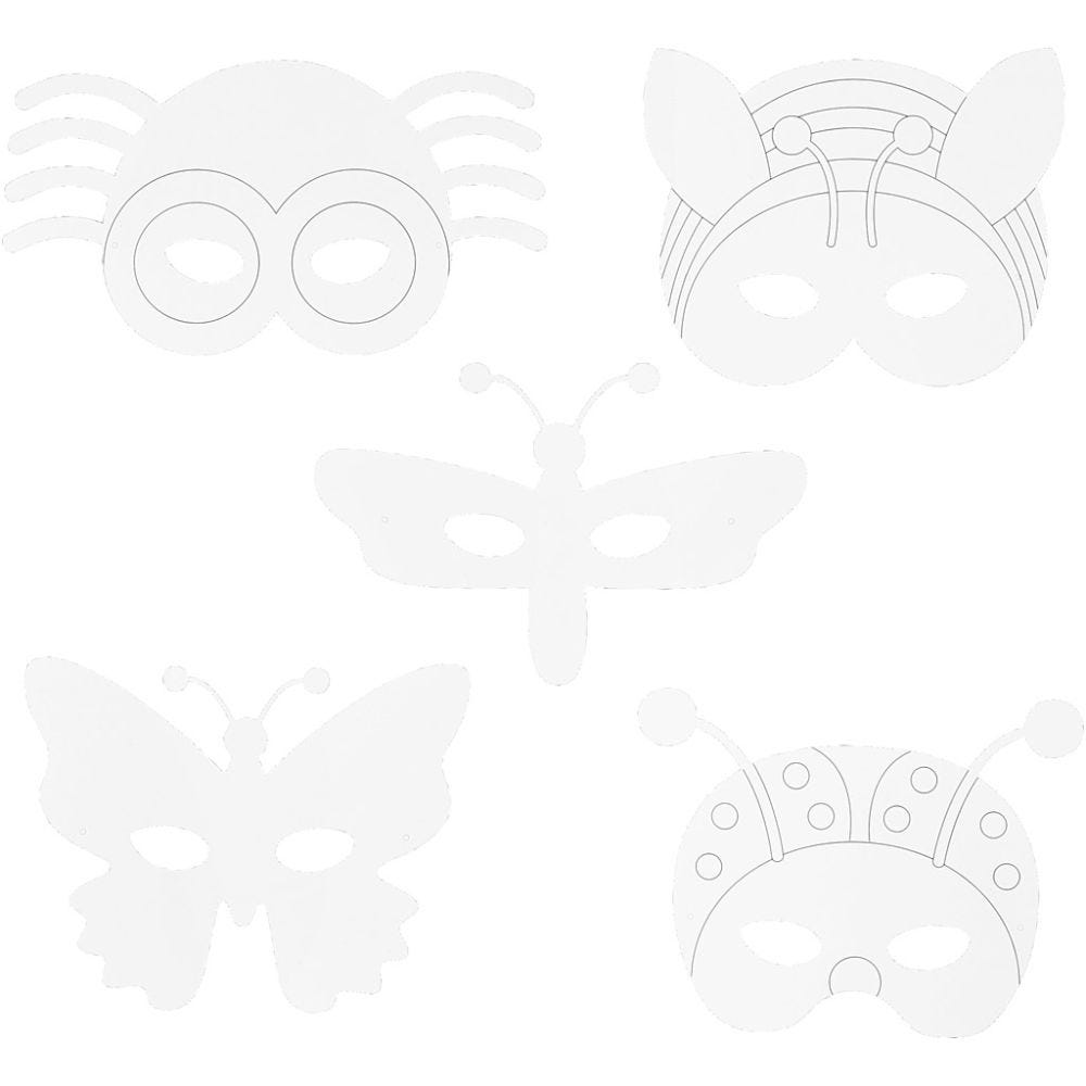 Insectenmaskers, H: 14-17 cm, B: 19,5-23 cm, 230 gr, wit, 16 stuk/ 1 doos
