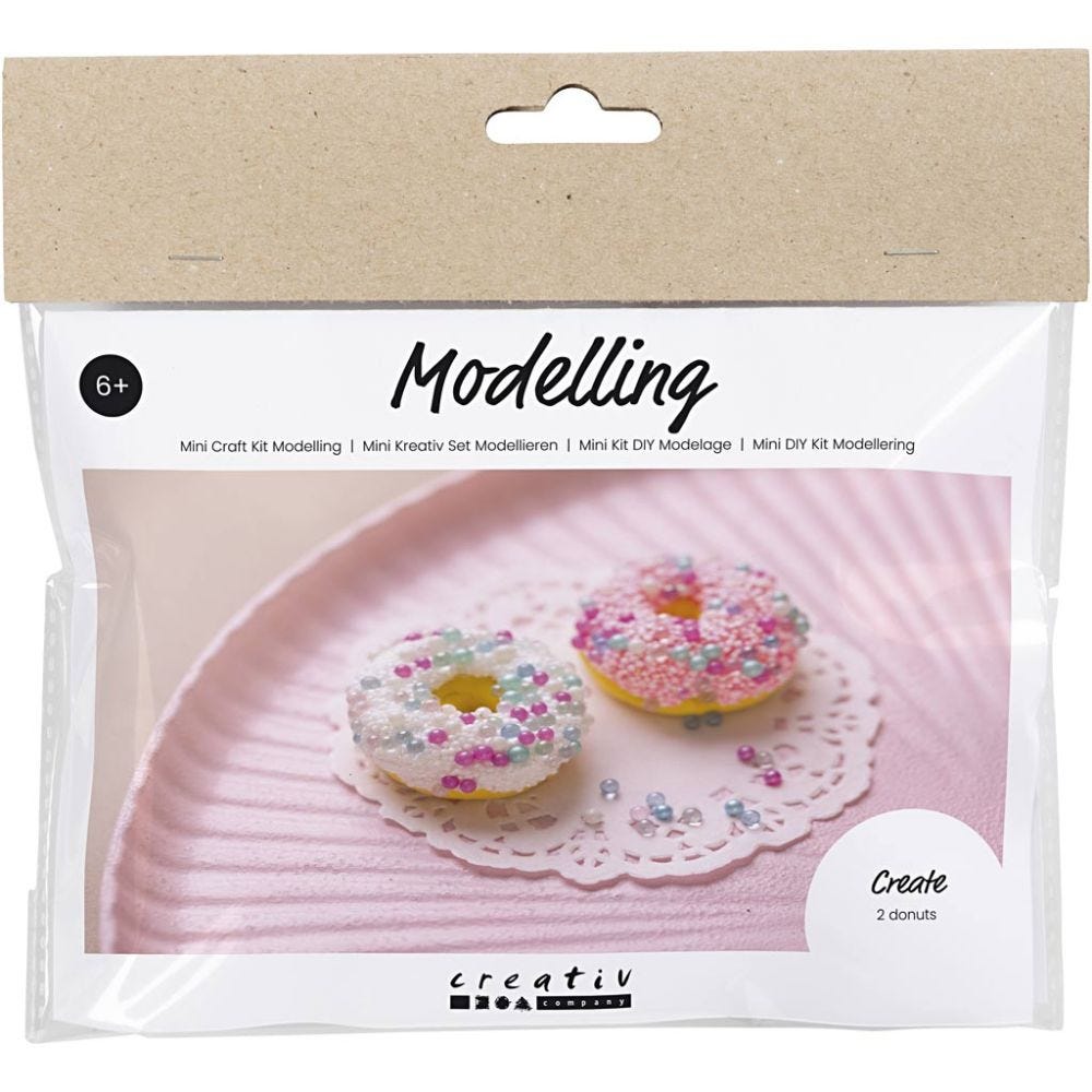 Mini Hobbyset Boetseren, Donuts, roze, turquoise, wit, geel, 1 doos