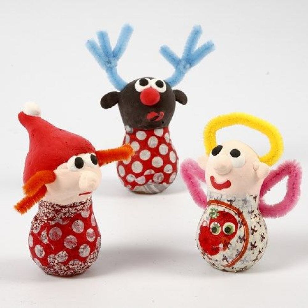 Kerstfiguren gemaakt van gloeilampen, Silk Clay en chenilledraad