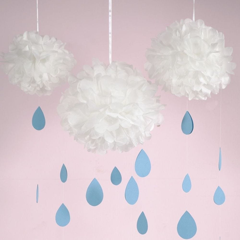 Pom-pom wolk met regendruppels van karton
