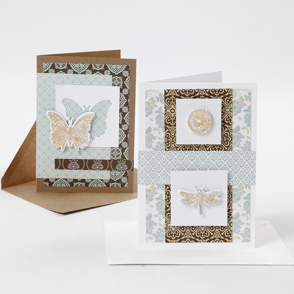 Wenskaarten met geponste designs gedecoreerd met deco folie