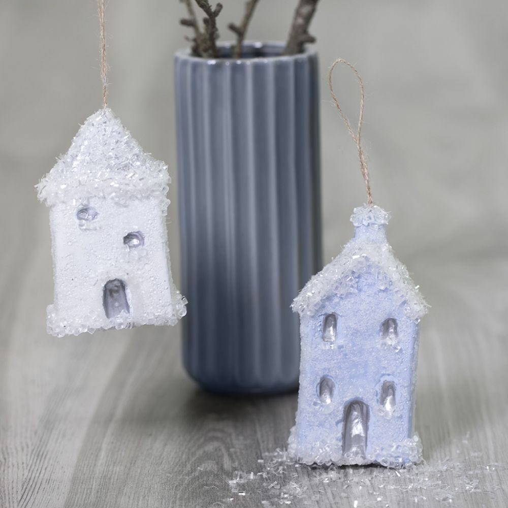 Decoratieve huizen voor kerst met Sticky Base en glitter