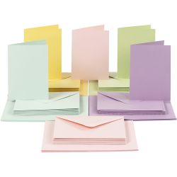 Kaarten en enveloppen, afmeting kaart 10,5x15 cm, afmeting envelop 11,5x16,5 cm, 110+220, pastelkleuren, 50 set/ 1 doos