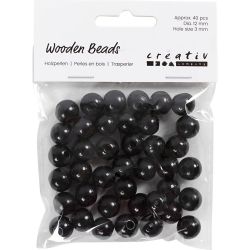 Houten Kralen, d 12 mm, gatgrootte 3 mm, ca. 40 stuk, zwart, 22 gr/ 1 doos