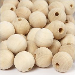 Houten kraal, d 20 mm, gatgrootte 4 mm, naturel, 200 stuk/ 1 doos